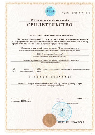 Свидетельство ИНН